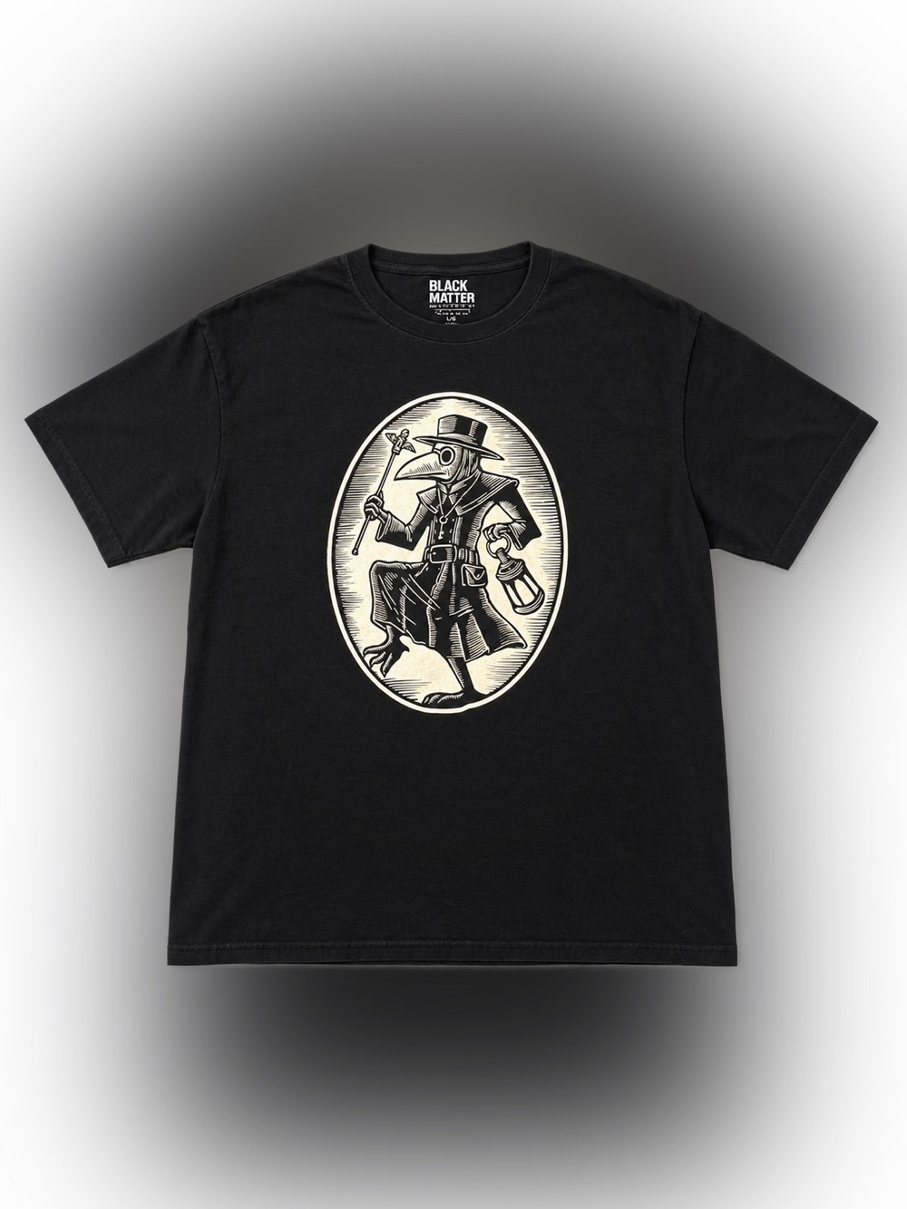 Black Matter Black Short-Sleeve Tee with Plague Doctor Graphic Size Large